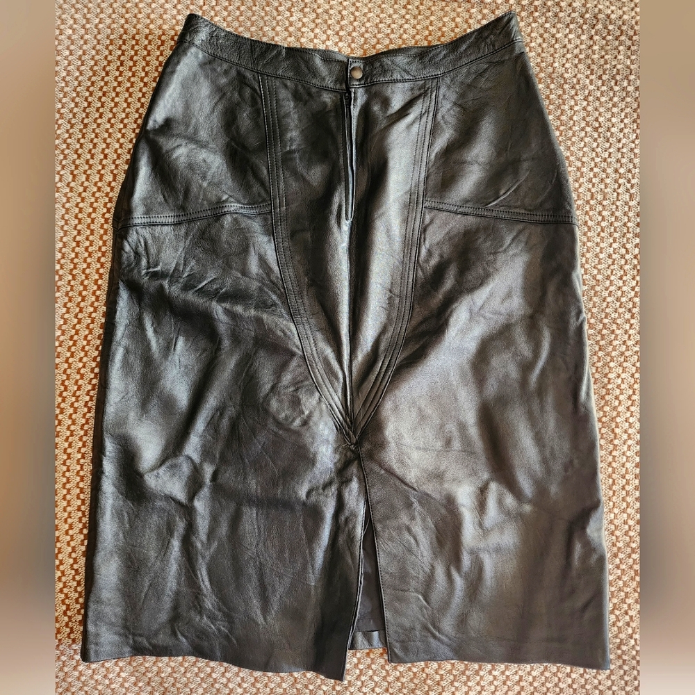 Vintage Genuine Leather Pencil Skirt